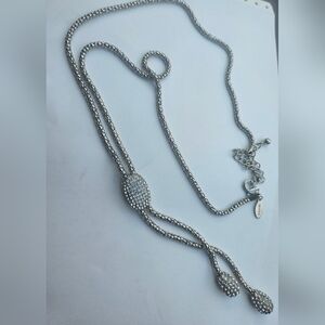 Retired chico's lariat necklace silver tone rhinestones